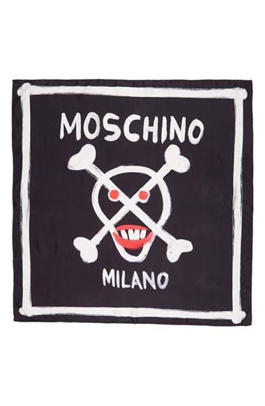 Women's Moschino Skull Silk Scarf, Size - Black