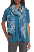 Women's Eileen Fisher Print Silk & Wool Scarf, Size - Blue/green