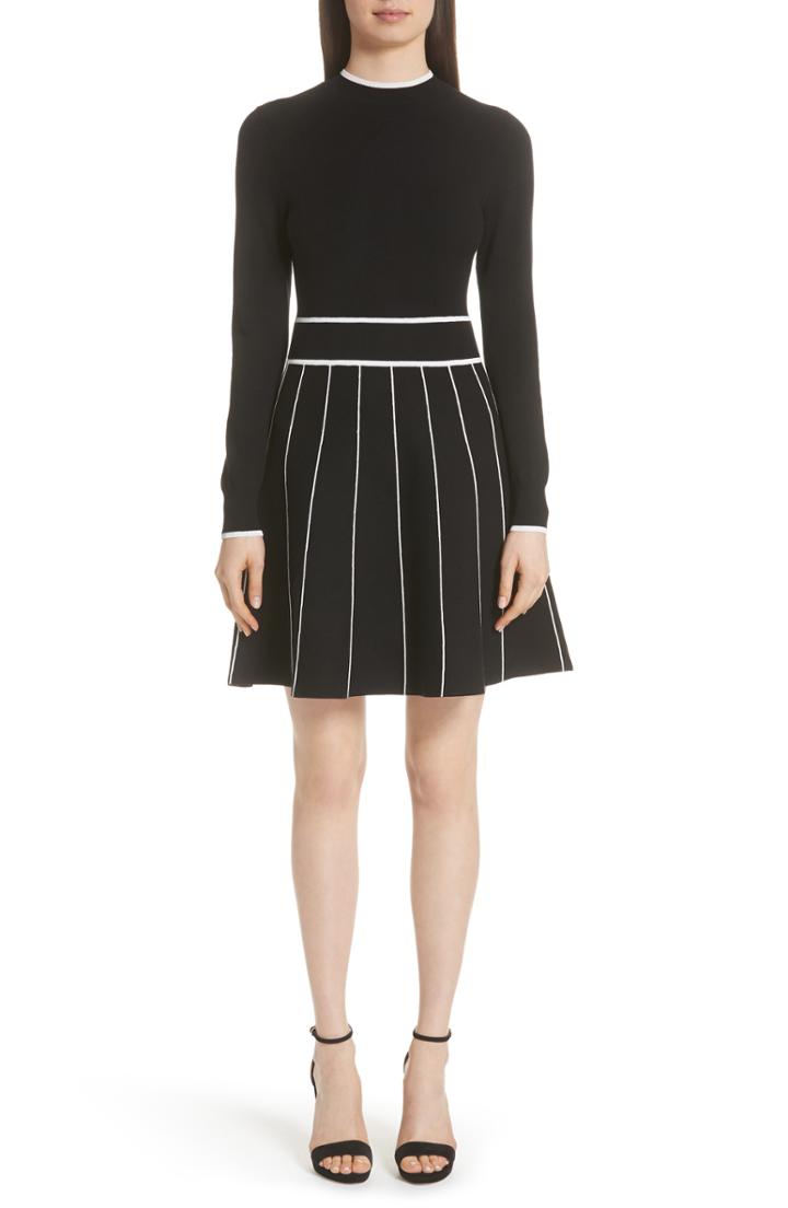 Women's Lela Rose Stripe Knit Fit & Flare Dress - Black