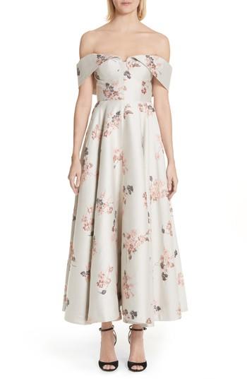 Women's Co Metallic Floral Jacquard Off The Shoulder Dress - Beige