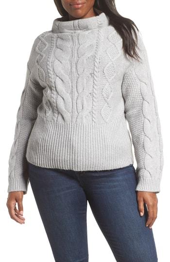 Women's Vince Camuto Cotton Blend Cable Knit Sweater, Size - Grey