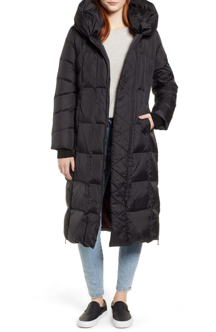 Women's Sam Edelman Pillow Collar Quilted Down Long Coat