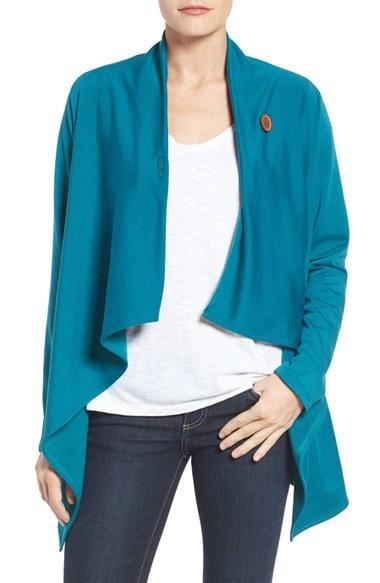 Petite Women's Bobeau One-button Fleece Wrap Cardigan, Size P - Green