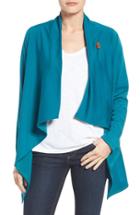 Petite Women's Bobeau One-button Fleece Wrap Cardigan, Size P - Green