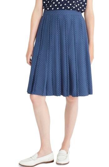 Women's J.crew Dot Double Pleated Midi Skirt - Blue