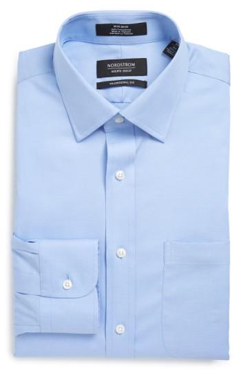 Men's Nordstrom Men's Shop Traditional Fit Non-iron Solid Dress Shirt - 32 - Blue