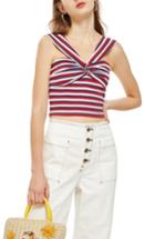 Women's Topshop Stripe Knot Crop Top Us (fits Like 0) - Red