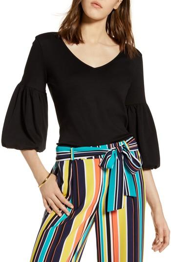 Women's Halogen Blouson Sleeve Cotton Top - Black