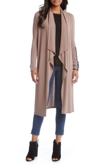 Women's Karen Kane Faux Leather Patch Duster Cardigan - Brown