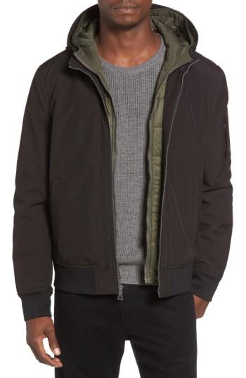 Men's Black Rivet Hooded Jacket, Size - Black