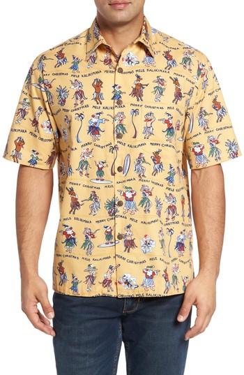 Men's Kahala Kalikimaka Classic Fit Print Camp Shirt, Size - Yellow