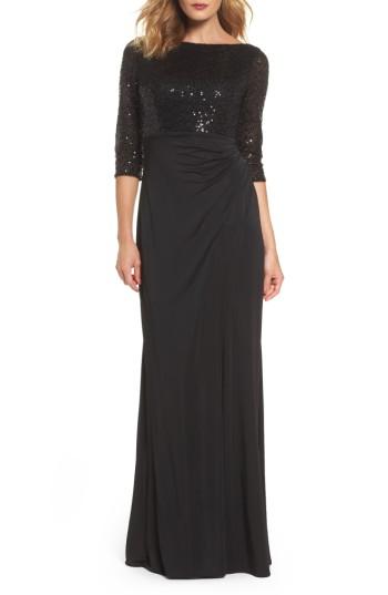 Women's La Femme Sequin & Jersey Gown - Black