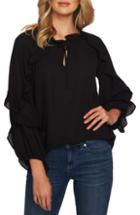 Women's Cece Cascading Ruffle Tie Neck Top, Size - Black
