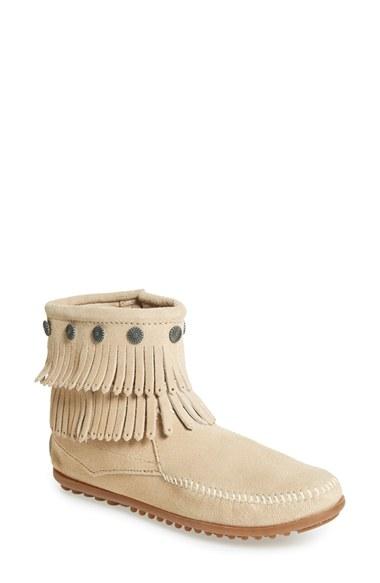 Women's Minnetonka Double Fringe Boot M - Beige