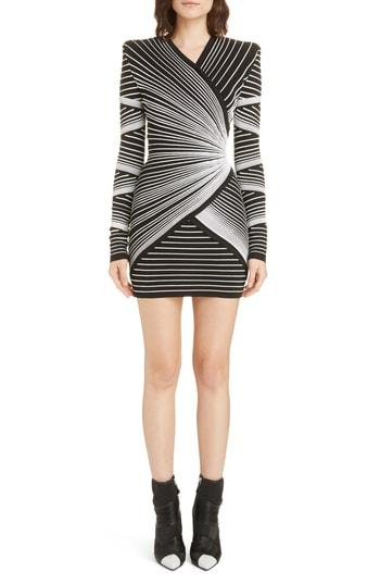Women's Balmain Optical Faux Wrap Minidress Us / 42 Fr - Black