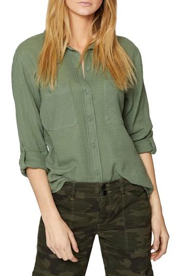 Women's Sanctuary Steady Boyfriend Roll Tab Shirt - Green