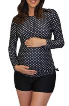 Women's Mermaid Maternity Long Sleeve Rashguard Swim Shirt, Size - Black