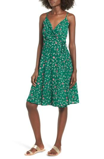 Women's Moon River Floral Print Wrap Dress - Green