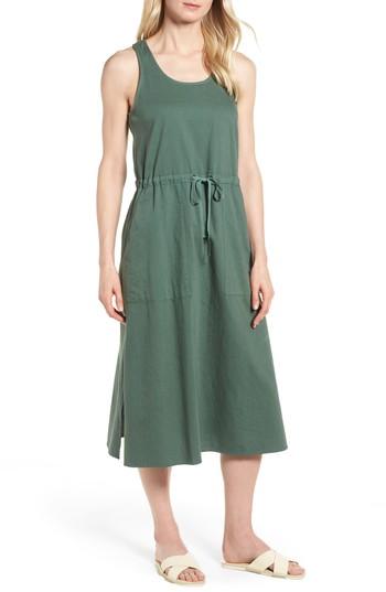 Women's Eileen Fisher Drawstring Organic Cotton Midi Dress, Size - Green