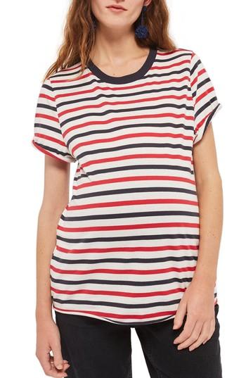 Women's Topshop Striped Roll Back Maternity Tee Us (fits Like 0-2) - White