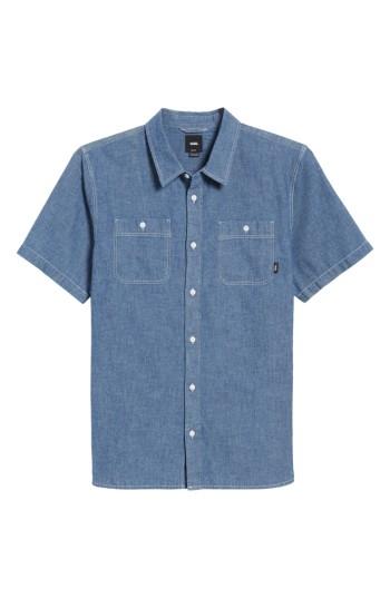 Men's Vans Carlow Chambray Woven Shirt, Size - Blue