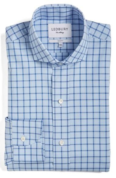 Men's Ledbury Slim Fit Plaid Dress Shirt - Blue