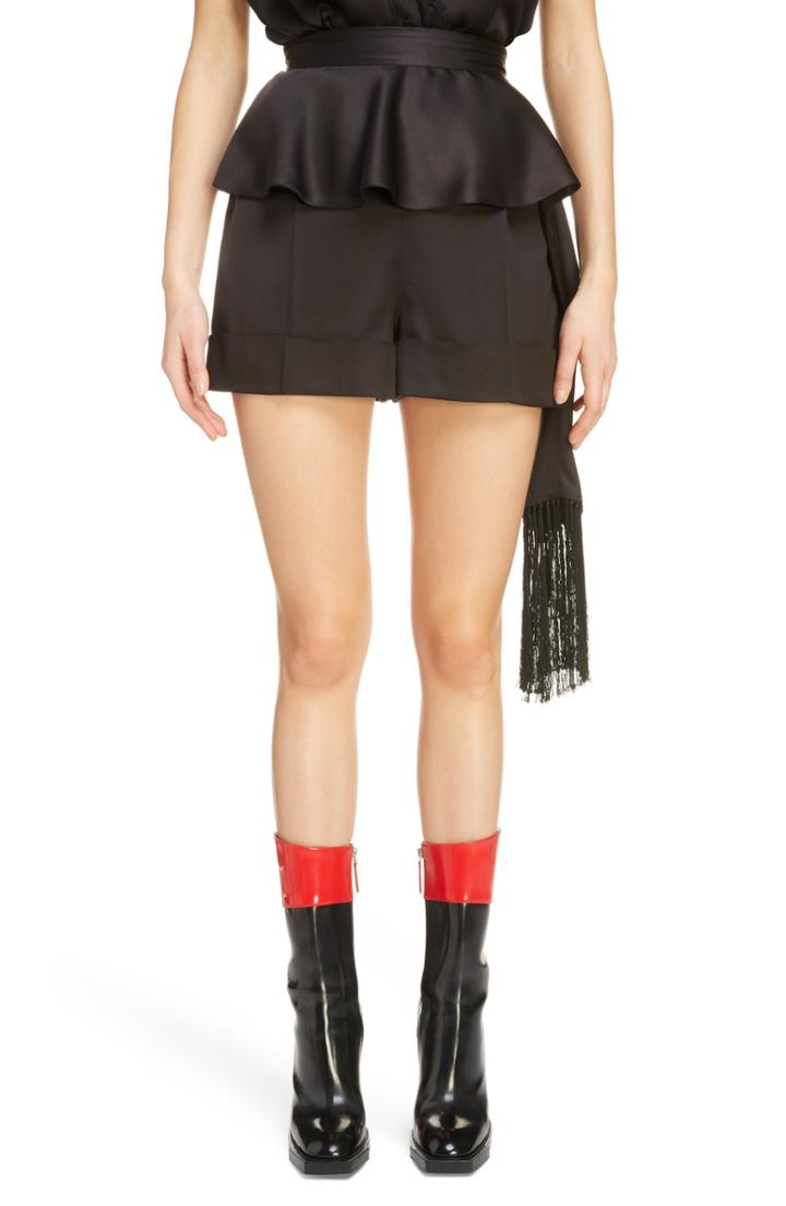 Women's Alexander Mcqueen Side Scarf Peplum Satin Shorts Us / 44 It - Black