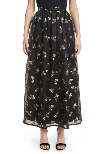 Women's St. John Collection Floral Fil Coupe Organza Cloque Maxi Skirt - Black