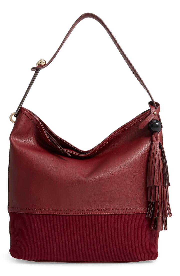 Sondra Roberts Mixed Media Hobo - Burgundy