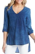 Women's Karen Kane High/low Shirttail Denim Top - Blue
