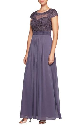 Women's Alex Evenings Embroidered A-line Gown - Purple