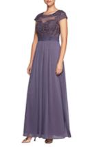 Women's Alex Evenings Embroidered A-line Gown - Purple