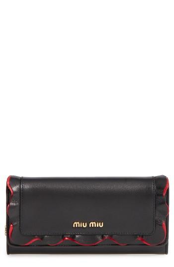 Women's Miu Miu Rouches Leather Continental Wallet -