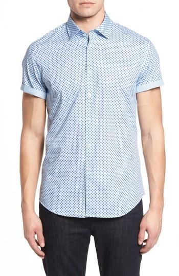 Men's Stone Rose Trim Fit Circle Print Sport Shirt - Blue
