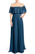 Women's Monique Lhuillier Bridesmaids Off The Shoulder Chiffon Gown - Blue