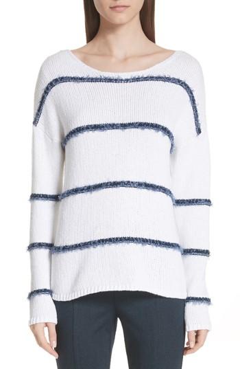 Women's St. John Collection Dropped Stripe Knit Sweater, Size - White