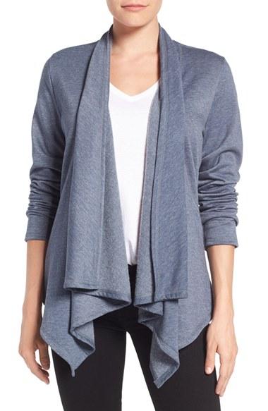Petite Women's Bobeau Peplum Back Open Front Cardigan P - Blue