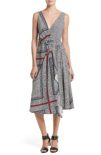 Women's Derek Lam 10 Crosby Print Pleated Silk Wrap Dress - Black