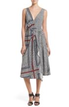 Women's Derek Lam 10 Crosby Print Pleated Silk Wrap Dress - Black