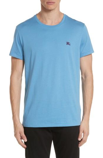 Men's Burberry Logo Embroidered Crewneck T-shirt, Size - Blue