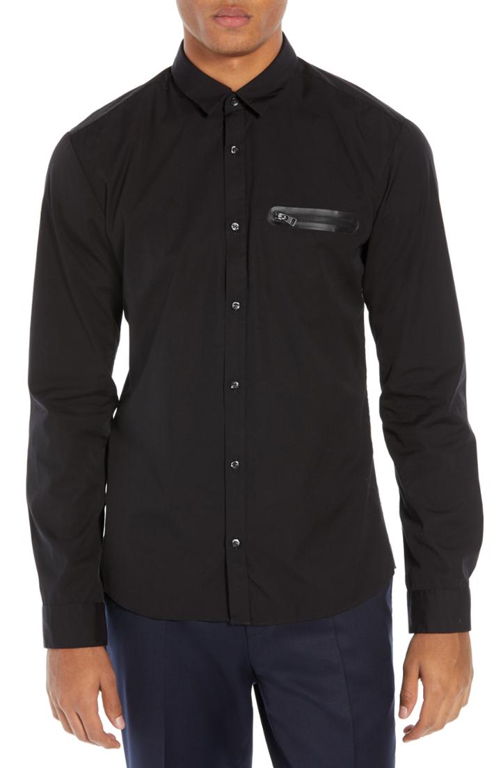 Men's Hugo Ero Extra Slim Fit Zip Pocket Sport Shirt - Black