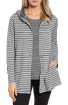 Women's Chaus Double Stripe Hooded Button Cardigan - Black