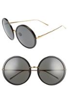 Women's Linda Farrow 61mm Round 18 Karat Gold Trim Sunglasses - Black/ Yellow Gold/ Grey