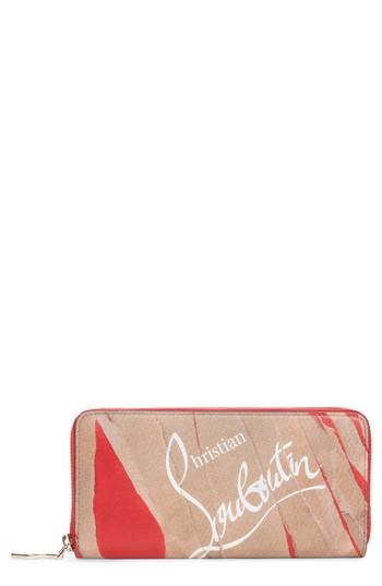 Women's Christian Louboutin Panettone Print Leather Wallet - Brown