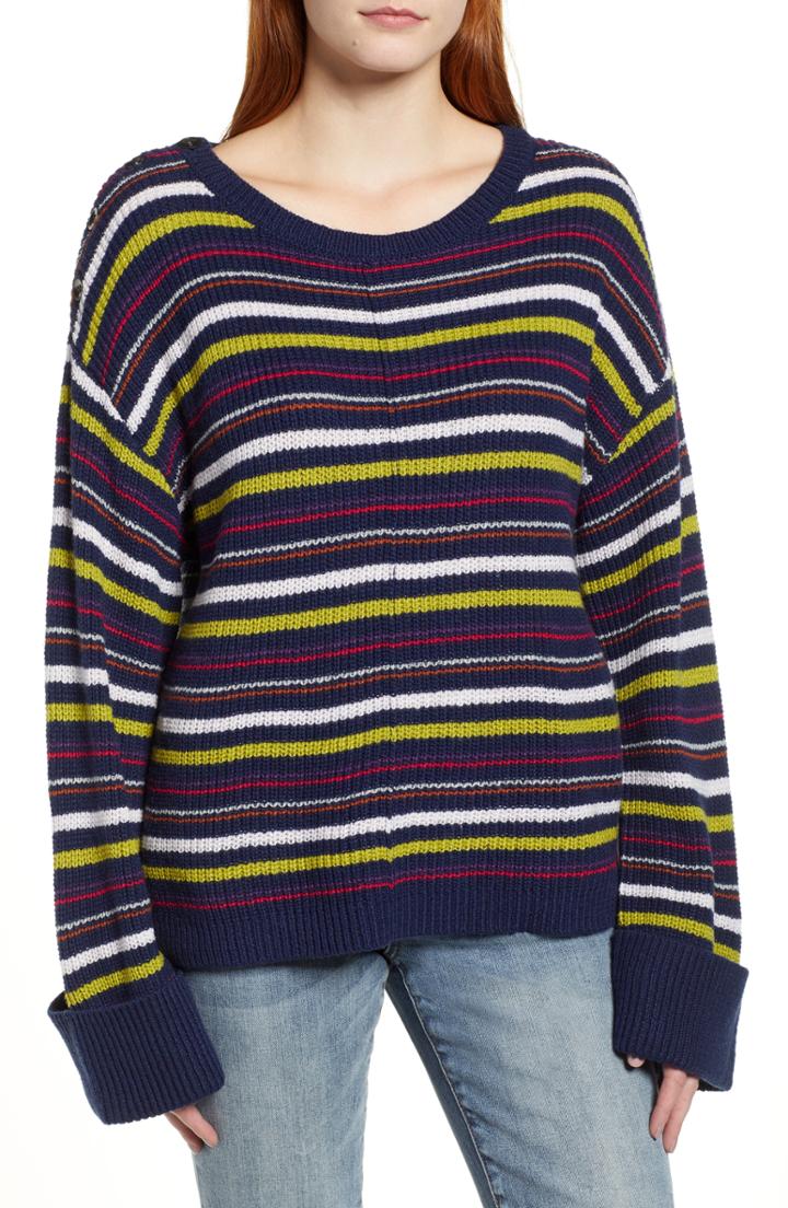 Women's Caslon Button Shoulder Sweater, Size - Blue