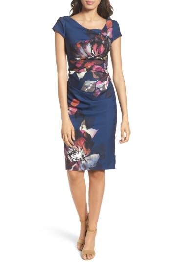 Women's Adrianna Papell Magnolia Cowl Neck Sheath Dress - Blue