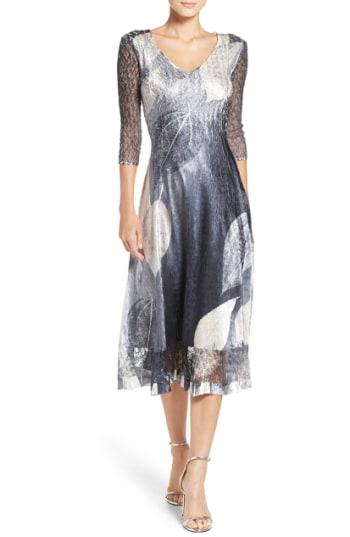 Petite Women's Komarov Charmeuse & Lace A-line Dress P - Black