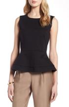 Women's Halogen Textured Sleeveless Peplum Blouse - Black