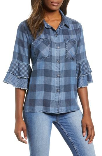 Women's Billy T Ruffle Plaid Shirt - Blue
