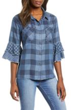 Women's Billy T Ruffle Plaid Shirt - Blue